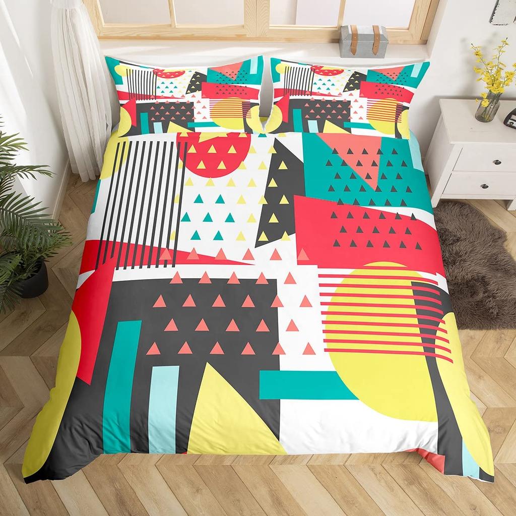 Blau Pink Memphis Bettwäscheset Bunte Abstrakte Bettbezug Hippie Hip Hop Deckenbezug Geometrisch Vintage Mode Steppdeckenbezug