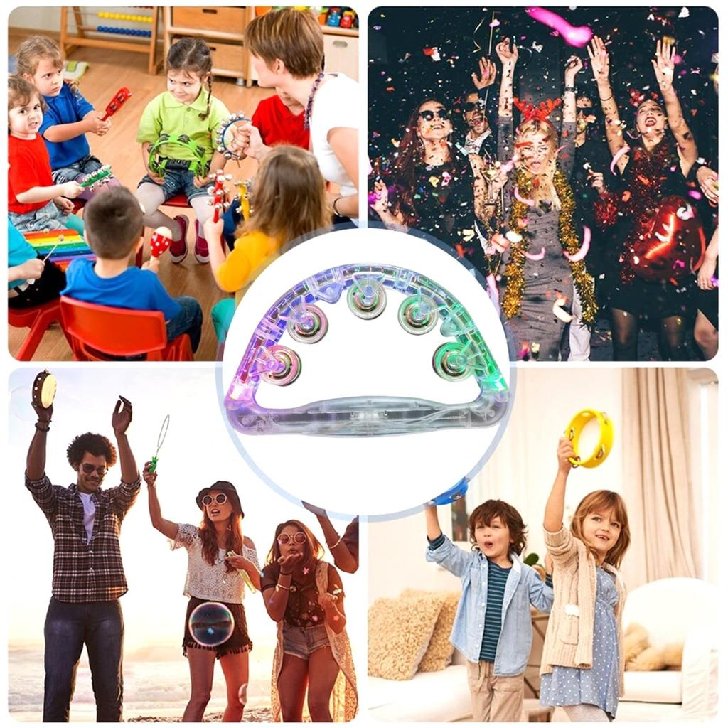 Leiasnow Illuminated Tambourines, Set of 3, LED, Karaoke, Party Supplies, Musical Instrument (Rainbow Colors, Set of 3)