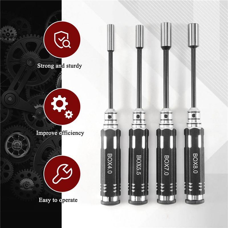 AT21-RC Model Tool 4PCS Hex Screw Drivers Hex Nut Socket Wrench Sleeve Wheel Spanner 4.0/5.5/7.0/8.0Mm For Daily Making Manual A