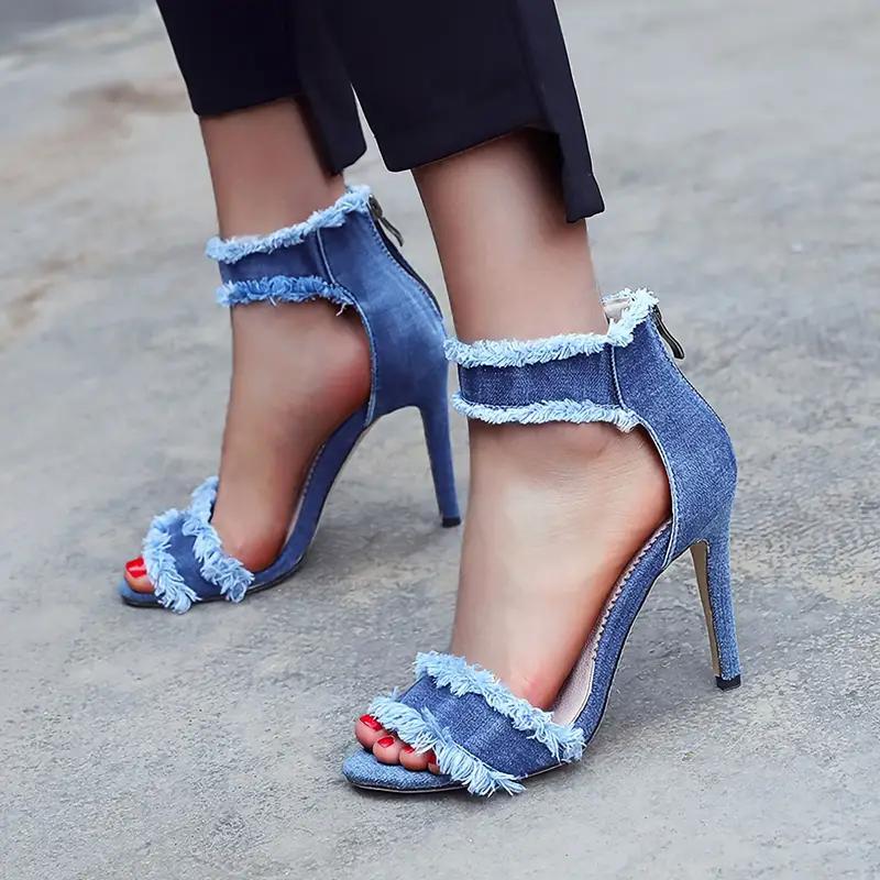 Fashion 2024 Women New Comfortable Bag Heel Zipper Open Toe Spring Summer Minimalist Outdoor High Heel Big Size Sandals Shoes for Women
