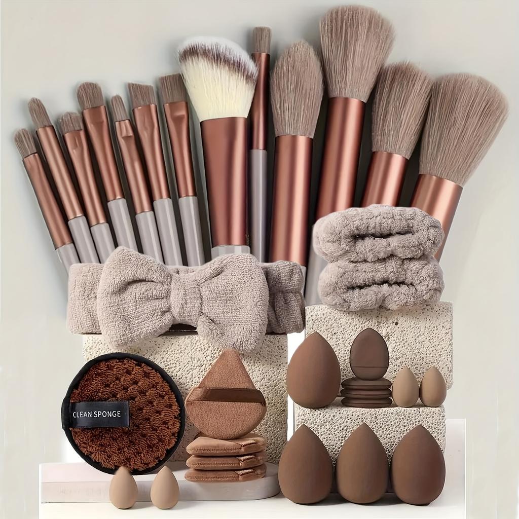 33Pcs 35Pcs Makeup Brush Set with Face Wash Sponge, Cosmetic Tools Kit Multifunctional Foundation Blending Brush Set