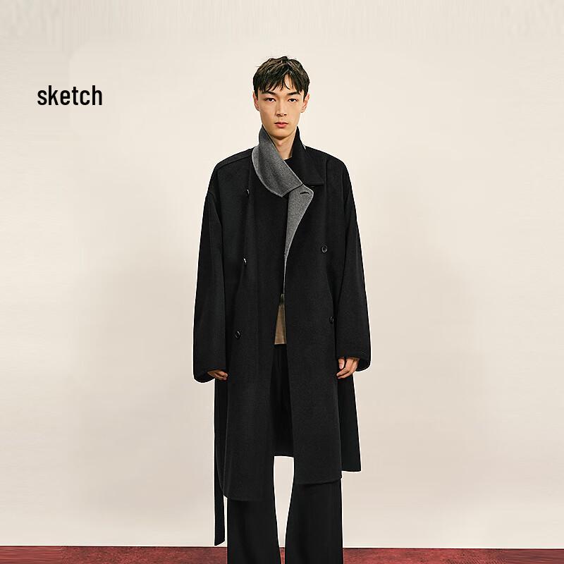 CROQUIS Men's 2025 Winter H-Lapel Long Wool Blend Coat