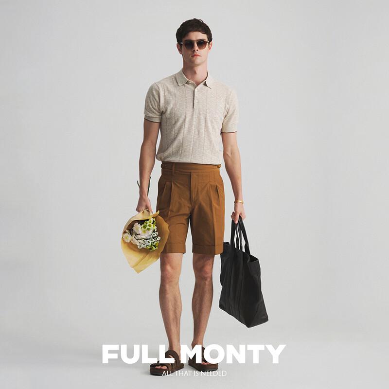FULL MONTY Men s Old Money Style Linen-Cotton Polo Shirt XL