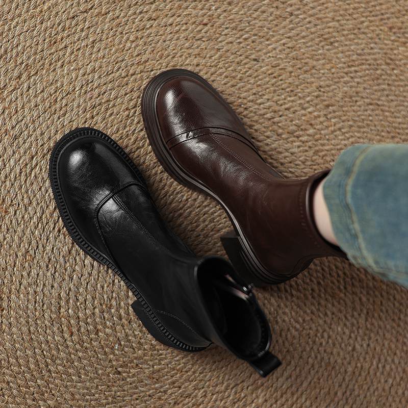 Krazing Pot Sheepskin Winter Round Toe Modern Platform Boots Thick High Heels Zipper Women Ankle Boots