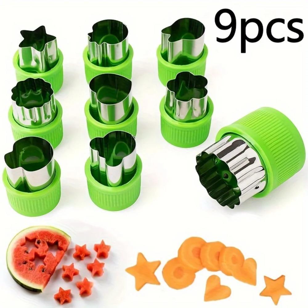 9PCS Stainless Vegetable Cookie Cutter Shapes Set Fruit and Cookie Stamps Mold for Kid Kitchen Toys DIY Baking Tools