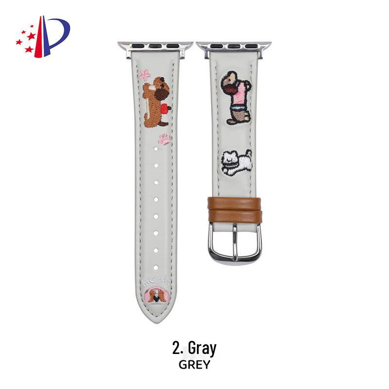 

Embroidered Puppy Leather Strap for Apple Watch Series 10-11, iWatch 8, and New Apple Watch 97E Applicable: iwatch S10/11【46mm】