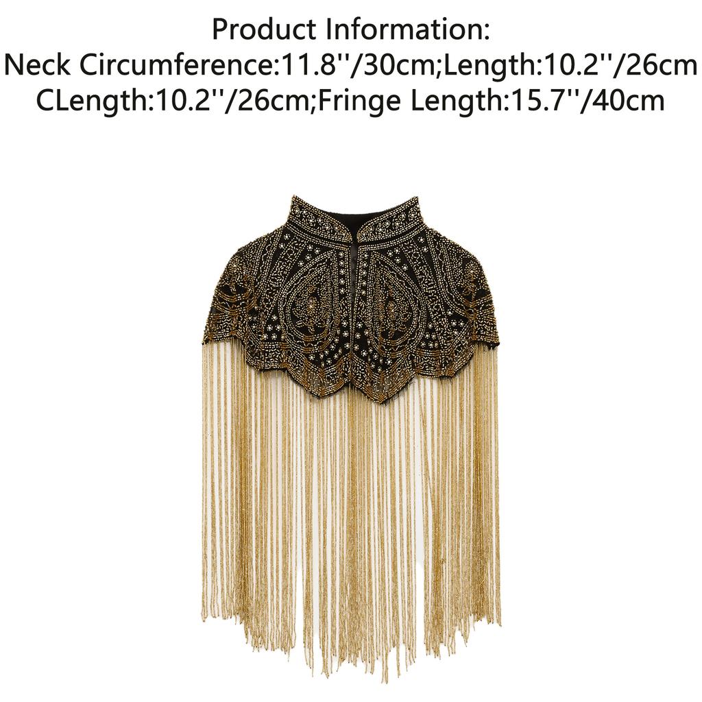 Women 20s Flapper Long Fringed Shawl Sequin Beaded Tassel Evening Cape Wrap for Wedding Reception Special Events