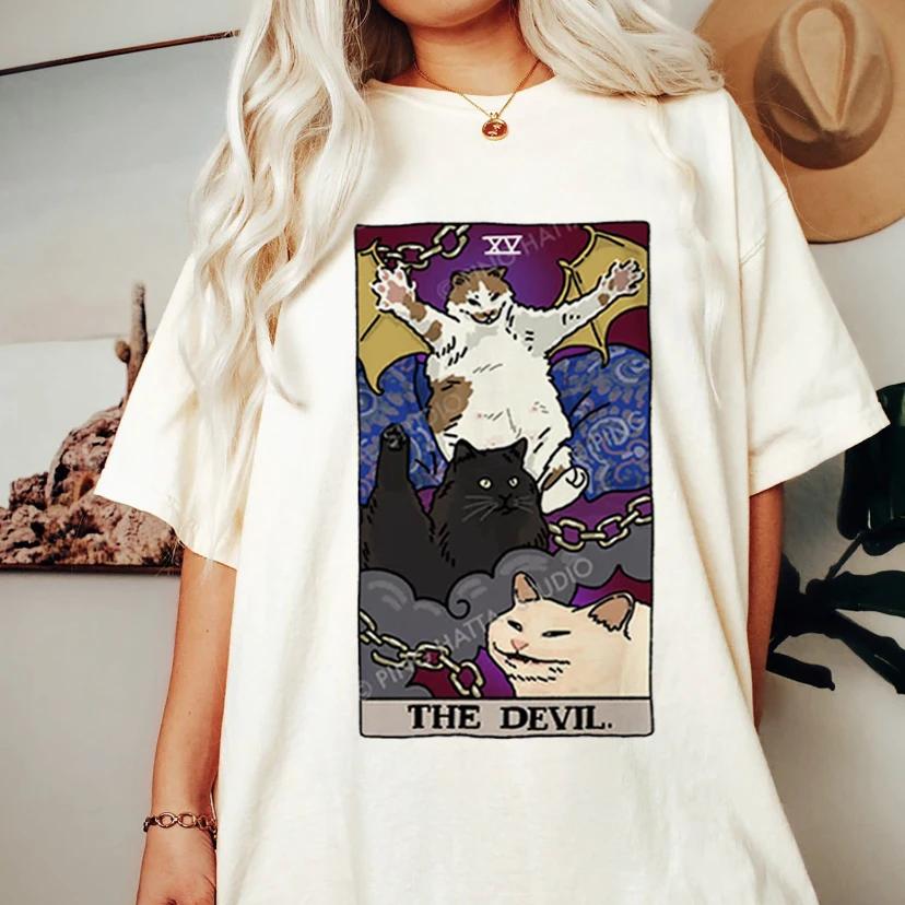 Fashion Tarot Cat Kawaii Womens Tshirt Womens Tshirt Cartoon Cute Pattern Tshirt Short Sleeve T Shirt Womens Plus Size S