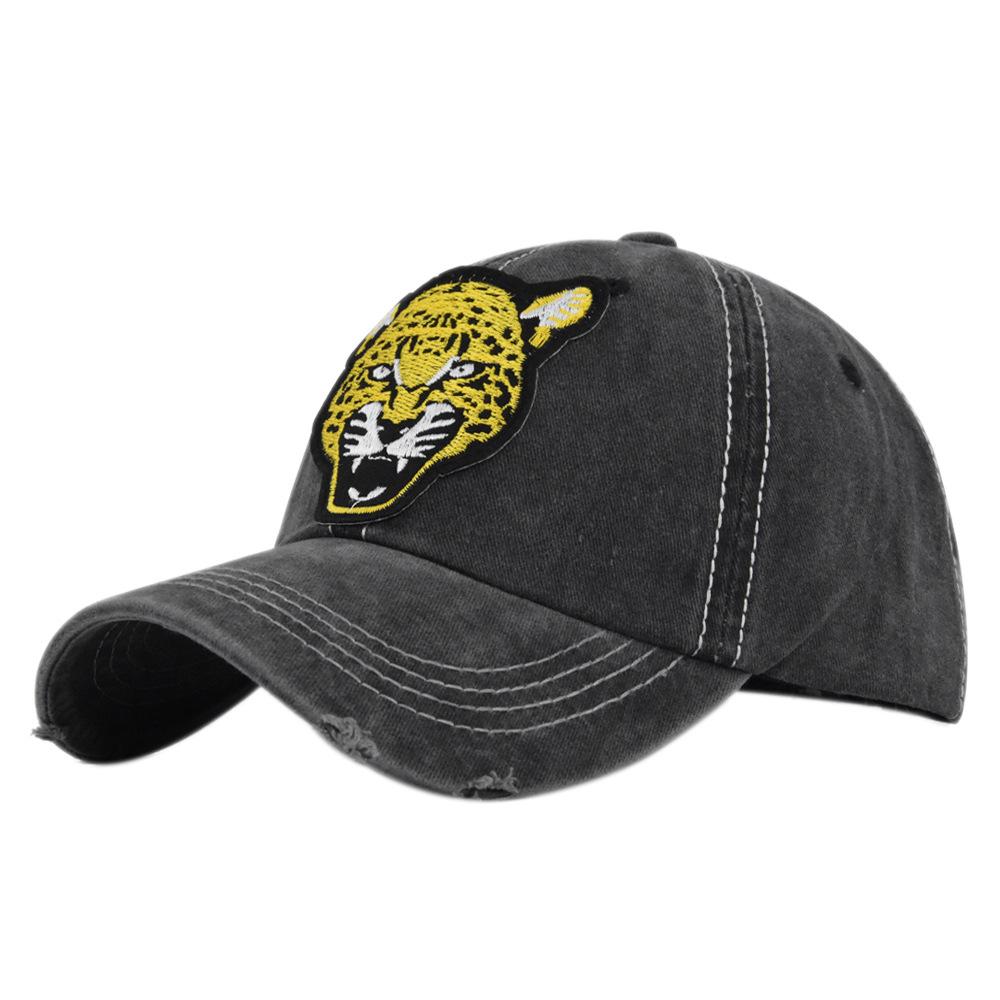 Leopard Embroidered Baseball Cap Letter Embroidered Duck Tongue Ancient Distressed Hat Sun Hat Hip Hop Hat