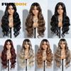 FREEDOM Synthetic Lace Wigs For Black Women 28inch Long Body Wave Middle Part Lace Wig With Bangs Ombre Blonde Brown Cosplay Wig