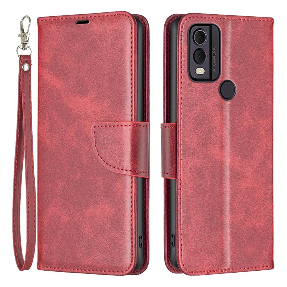 

For Nokia C22 Solid Color Wallet Shockproof Cover Textured PU Leather Stand Phone Case Red