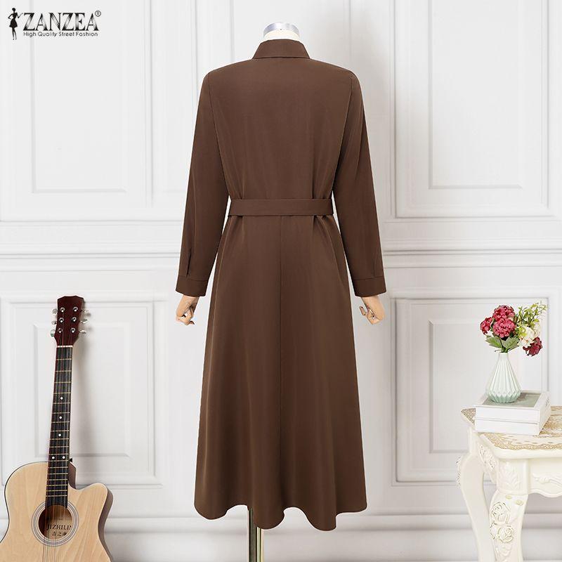 ZANZEA Damen Casual Turn Down Kragen Lose Langarm Shirt Kleid