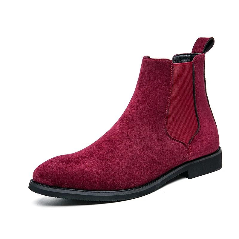 Chelsea Boots for Men Wine Red Black Faux Suede Business Low-heeled Handmade Fashion  Men Boots