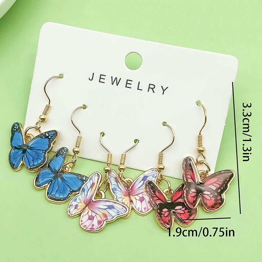 Colorful Butterfly Alloy Ear Hook Set: 3 Pairs of Fashion Earrings for Women