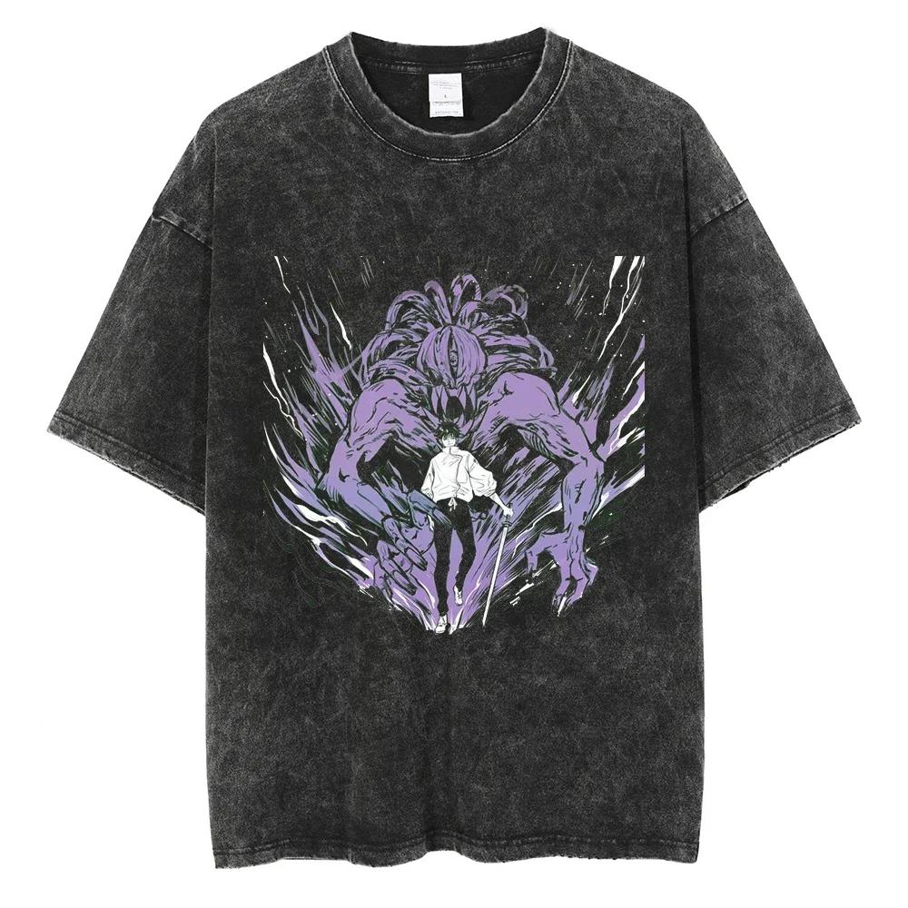 Japanese Anime Jujutsu Kaisen Men Women Oversized Washed T Shirt Streetwear Print Tshirt Casual Cotton Tee Loose Retro T-Shirt