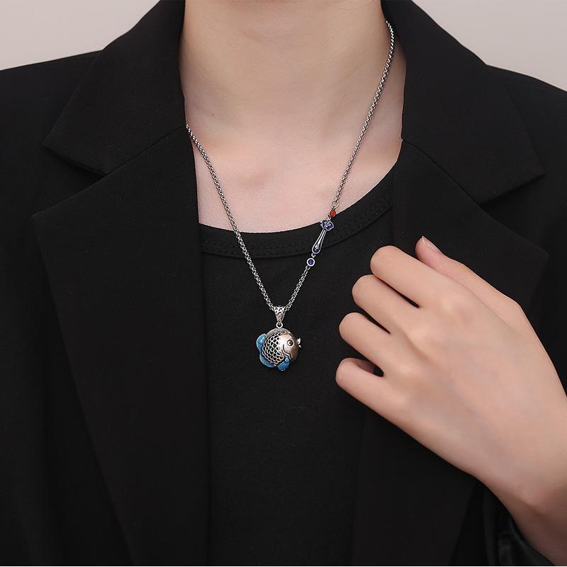 Personalized, Fashionable and Simple Pendant, The Other Side Flower Retro and Old Craftsmanship, Exquisite Little Fat Fish, Cute Matching Accessories