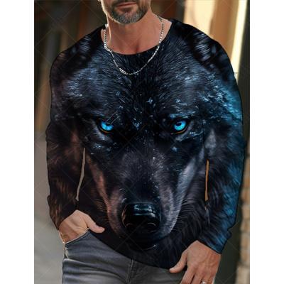 Vintage męska koszulka z długim rękawem 3D Print Koszulki Moda Animal Wolf Graphics Odzież Rękaw Topy Mężczyźni Oversized Streetwear Top