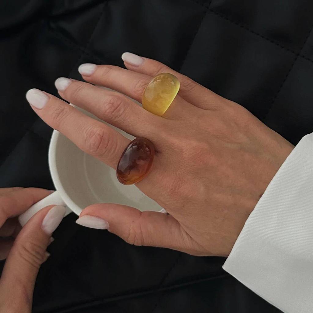 KunJoe Vintage Yellow Brown Thick Acrylic Ring Women Minimalist Geometric Resin Wide Knuckle Rings Boho Jewelry Couple Gift 2026