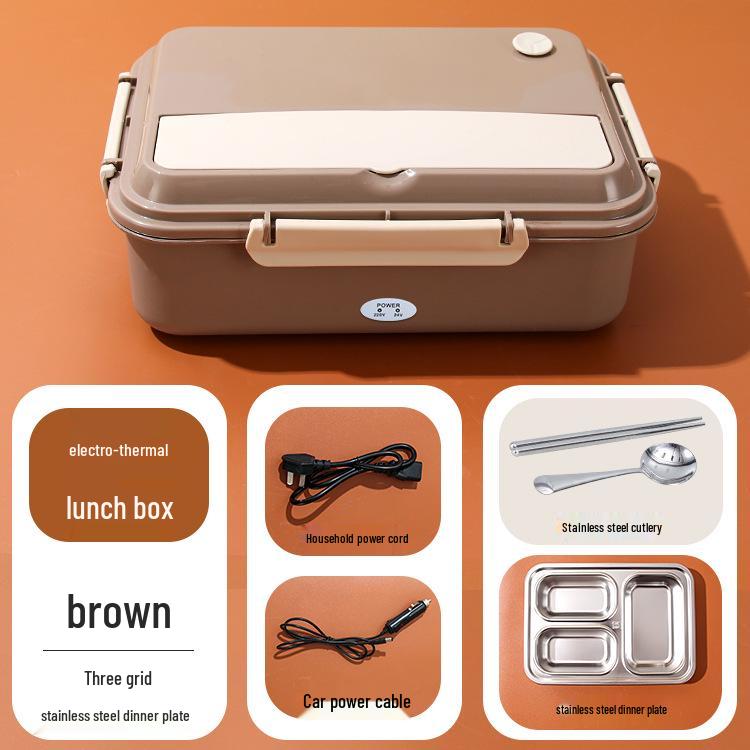 Portable Plug-in Electric Lunch Box with Stainless Steel Compartments and Self-Heating Insulation