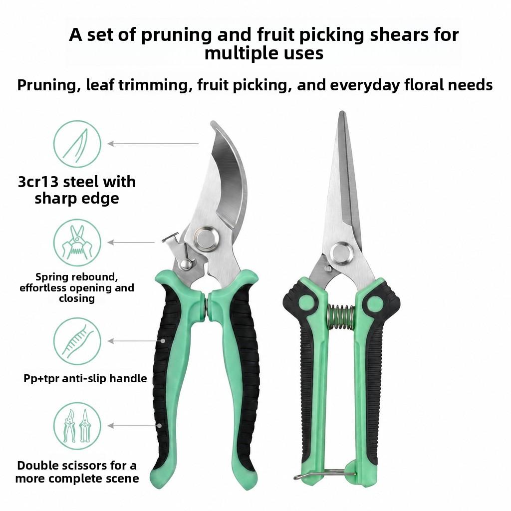 Stainless Steel Pruning Shears Set, Orchard & Floral Fruit Picking Clippers, Household Garden Branch Cutting Tool Kit