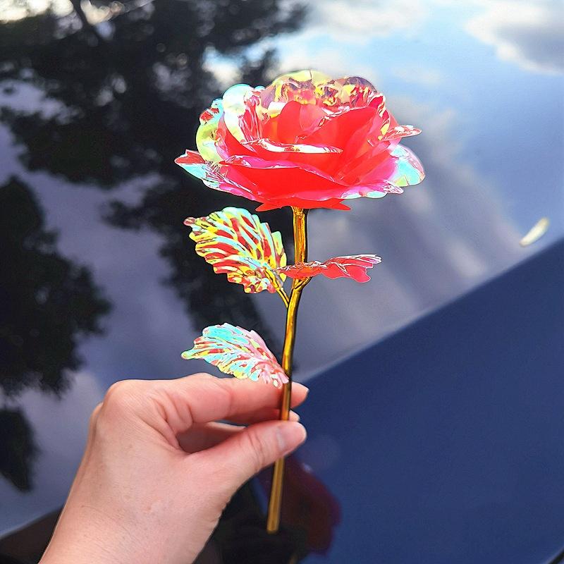 Colorful Gold Foil Flowers Macaron Color Rose Valentine'S Day Crystal Flowers Gifts Artificial Flowers For Home Decoration