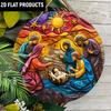 Wooden Christ Decor Wood Round Sign -The Birth of Jesus, The Sculptural Style of Gorgeous Colors -for Door, Wall, Home, Room, Farmhouse, Street, Shop