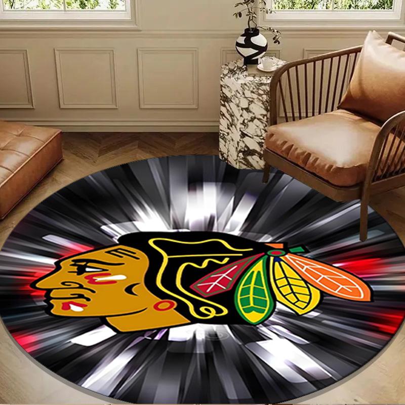 Στρογγυλό Χαλί με Λογότυπο Chicago Blackhawks για Σαλόνι, Υπνοδωμάτιο, Χώρο Παιχνιδιού, Χαλί Καρέκλας, Χαλί Περιοχής, Κυκλικό Χαλί, Μεγάλο Μέγεθος Διακόσμηση Ανεμιστήρα Χριστουγεννιάτικο Δώρο