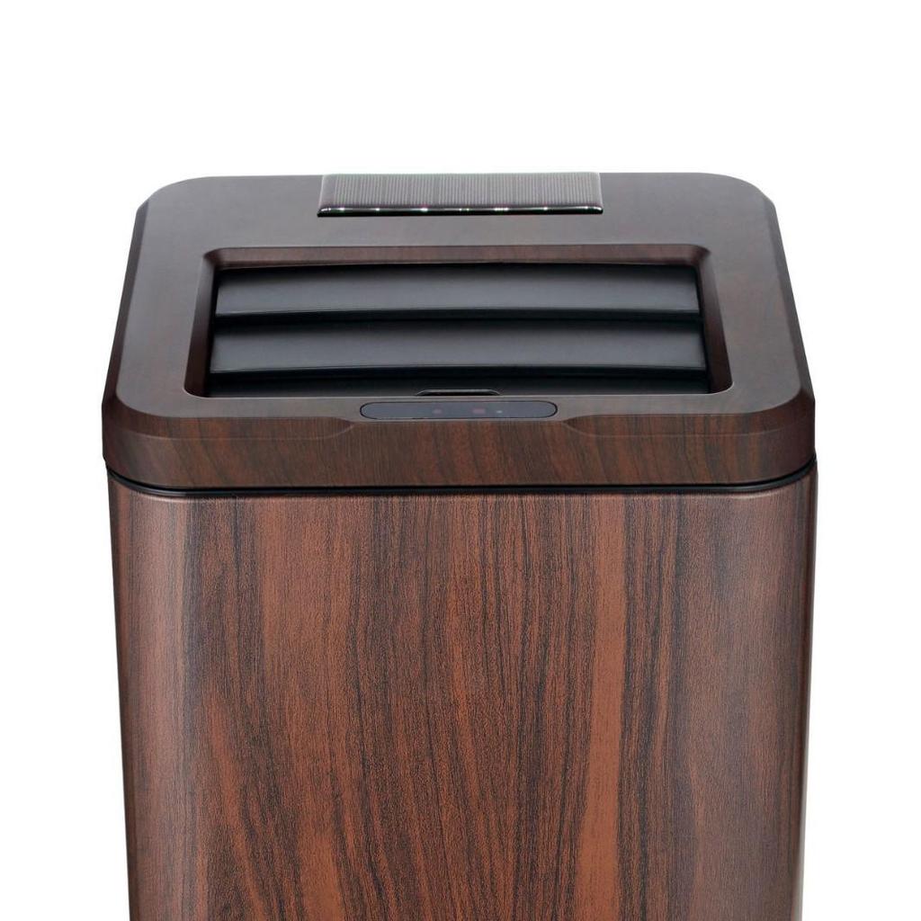 Wood Grain Smart Induction Trash Can for Home Sorting