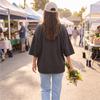 Damen Oversized Lässiges T-Shirt 3/4 Ärmel Lockerer Schnitt Hals Sommer Top