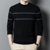 Neuer Wollpullover für Herren aus reiner Wolle, langärmelig, halbhoher Kragen, gestreifter Pullover mit Bodenbildung, Pullover mit Kammgarnmuster, Flut
