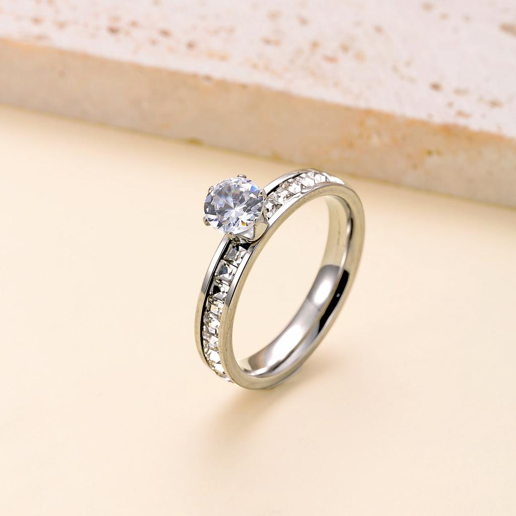 Clear Zircon Ring Stainless Steel Gold Color Women Trendy Rings Luxury Wedding Band Waterproof Zircon Gift Wholesale