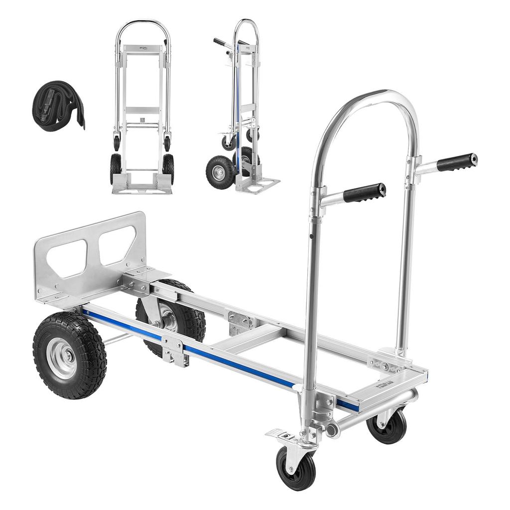 VEVOR 2 In 1 Hand Truck, 453.6 Kg Load Capacity for 4-Wheel Mode, Convertible Hand Truck Dolly with Non-Slip Handle & Wheels