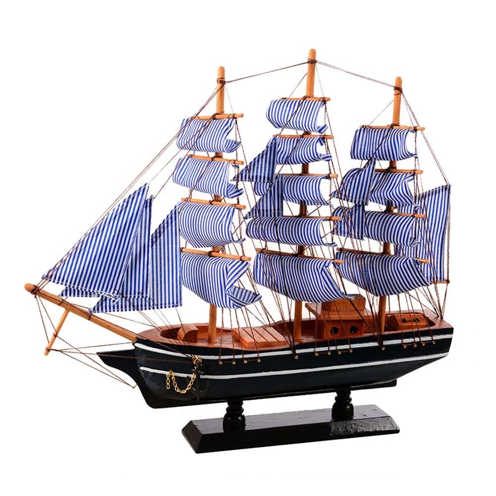Marino Nautico Creativo Modello Barca a Vela in Legno Decorazioni per la Stanza Figurine Miniature Stile Mediterraneo Nave Ornamenti Piccola Barca Regalo