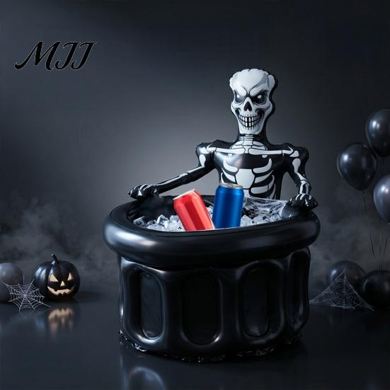 Black And White Skeleton Cooler Inflatable Skull Ice Bucket, Halloween Party Drink Tub, Tear-resistant Bucket Beer for Decor, Beverage Storage