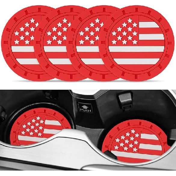 JUSTTOP Car Cup Holder Coaster,American Flag Non-Slip Ert Car Cup Coaster,Car Accessories Interior For Women And Man,4 Pack Black