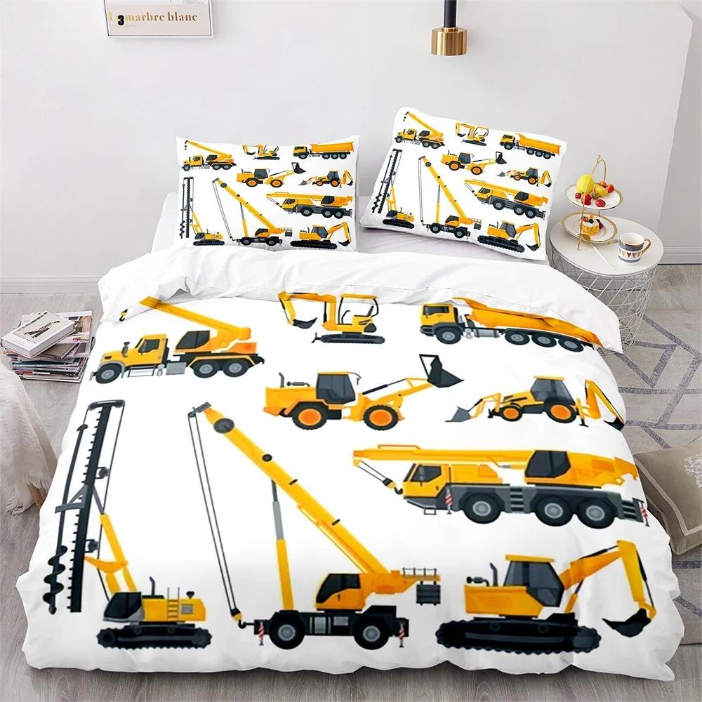 Cartoon Engineering Vehicle Childrens Duvet Cover Set Tractor Truck Quilt Cover Modern Bed Set For Boy Polyester Bedding Set