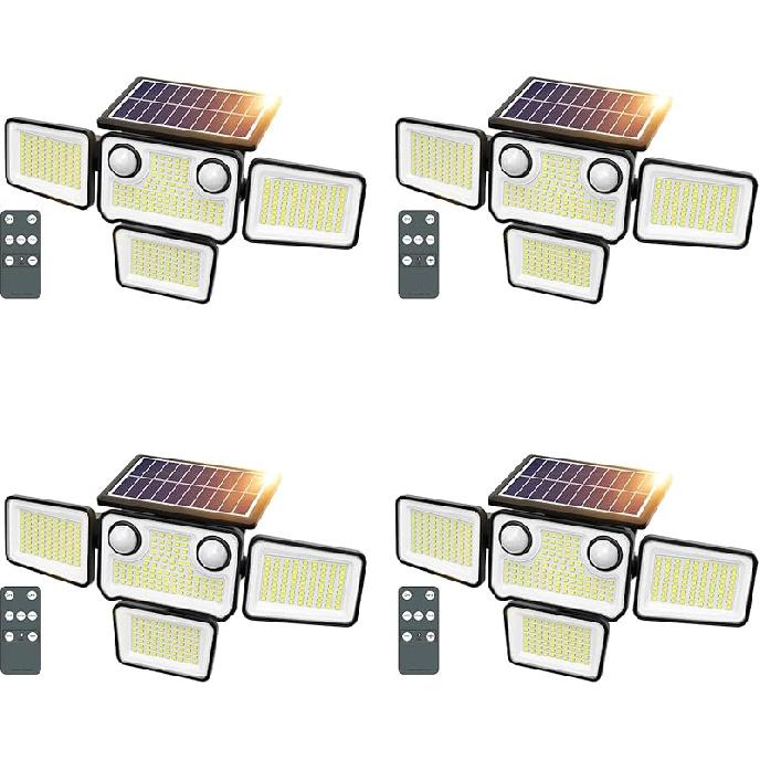 Outdoor Solar Lights for Outside, 324 LED 3000LM Motion Sensor Outdoor Lights Waterproof IP65, 4 Heads Solar Powered Flood Security Light with Remote