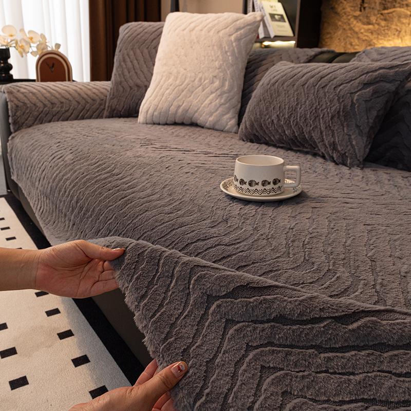 Imitation Rabbit Plush Sofa Cushion, Thickened In Winter, Non-Slip And Dirt-Resistant Seat Cushion, Anti-Cat Scratching, Winter Leatcloth