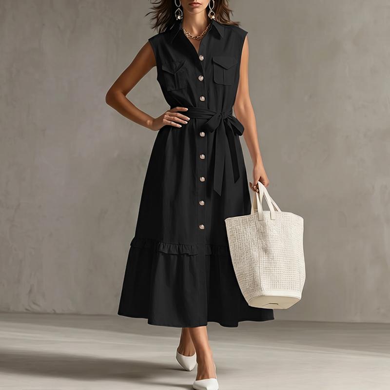 ZANZEA Women Casual Turn Down Collar Loose Sleeveless Dress