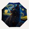 Starry Night Cat Umbrella - Automatic Folding, 8-Rib Durable Design, Vibrant Cosmic Art Print, Perfect Holiday Gift, Holiday G