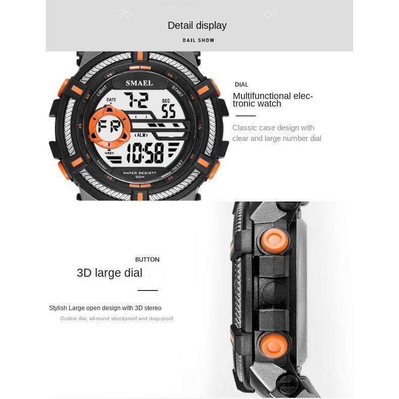 SMAEL Multi-functional Sports Watch Men's Waterproof Glow-in-the-dark Fashion Trend Electronic Watch