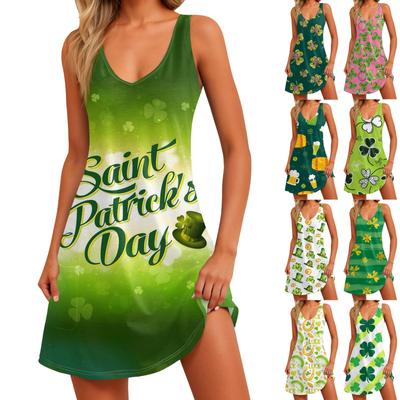Lässiges Sommerkleid für Damen mit Taschen, Sommer-Boho-Strandkleid, Blumenblusen für Damen, T-Shirts, Kleid mit V-Ausschnitt, lockere Tank-Kleider
