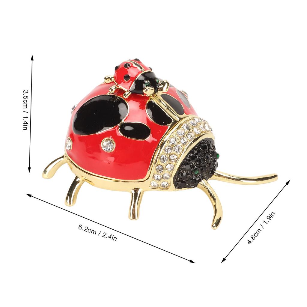 Decorative Jewelry Box Zinc Alloy Colored Enamel Crystal Hand Painted Ladybug Shaped Trinket Box Rings Earrings Storage Box