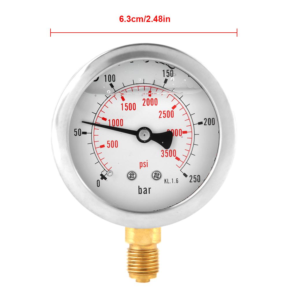 Metal Pressure Gauge 0-250Bar 3750PSI 0-600Bar 8500Psi 1/4" 63mm Dial Hydraulic Water Pressure Gauge manometer pressure measure