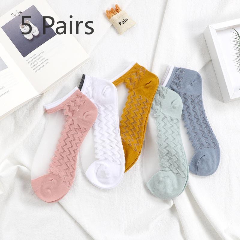 5 Pairs of Women's Summer Thin Cute with Transparent Boat Socks