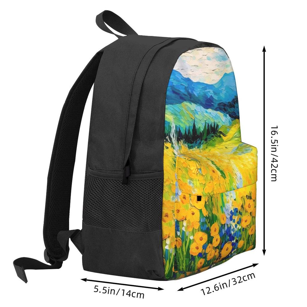 Oil Painting Backpack Flowers Print Daily Backpacks Women Men Style School Bags Custom Soft Rucksack