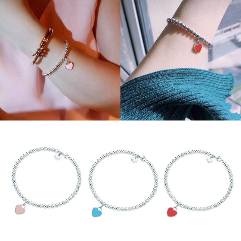 Fashion Stretchable Couples Bracelet Love Heart Charm Beaded Delicate Bracelet Women Jewelry Heart Link Chain Bracelet