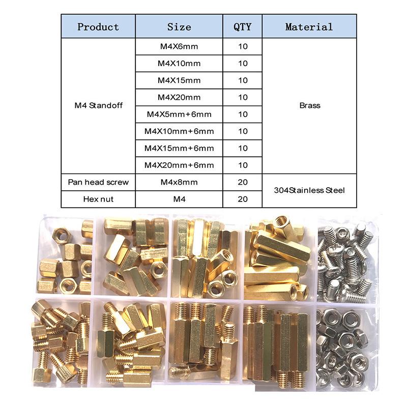 M2 M2.5 M3 M4 Hex Brass Standoff PCB Motherboard Spacer with Stainless Steel Cross Round Head Screw and Nut For PCB Assortment