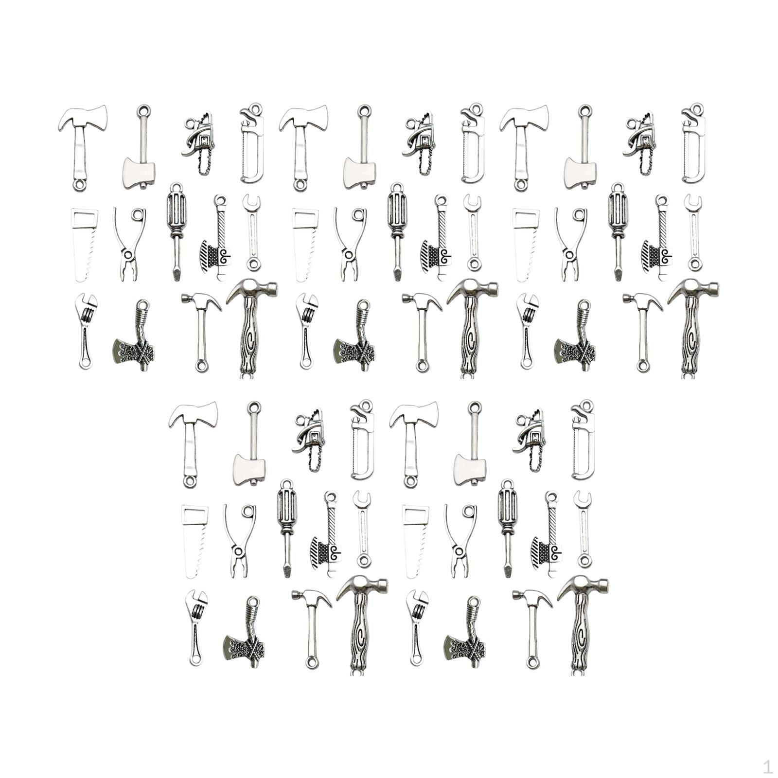 

65Pcs Home Tool Charms Keychain Axe Saw Pliers Wrench Antique Tone 13 Designs for Bracelet