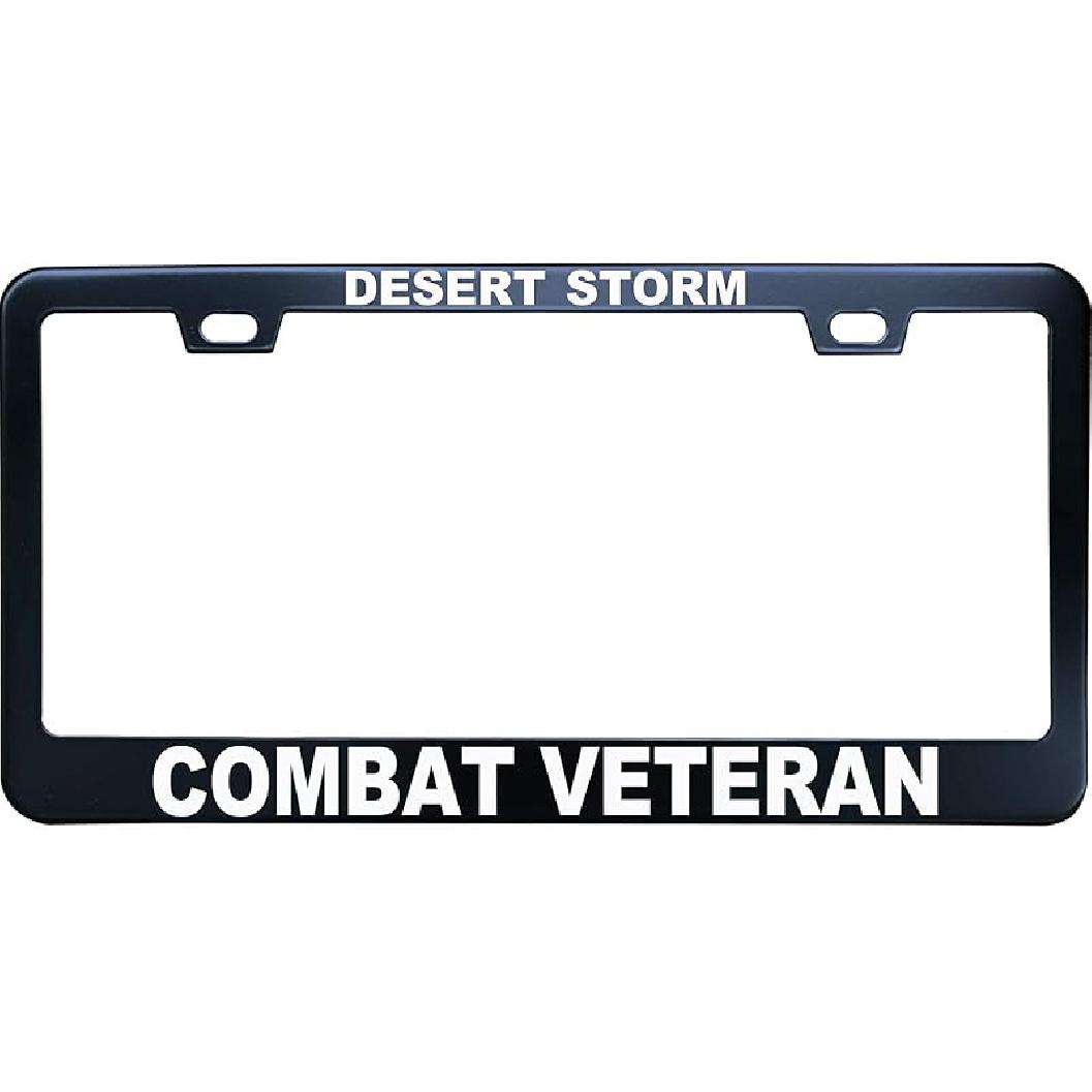 Desert Storm Combat Veteran License Plate Frames - Metal Car Tag Sign For Women/Men, Standard 6X12 2-Hole And Screws Fits US & Canada Desert Storm Combat Veter